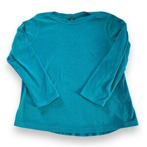 Lands' End Women's XL Polartec Fleece Long Sleeve Boat Neck Top Blue Green Shirt